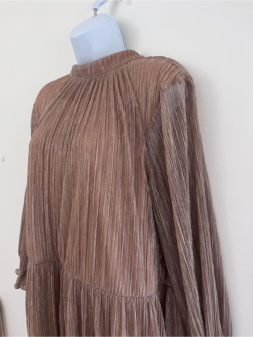 ELOQUII Rose Gold Metallic Plissé Shimmer Midi Autumn Wedding Guest Dress SZ 22 - Picture 2 of 15